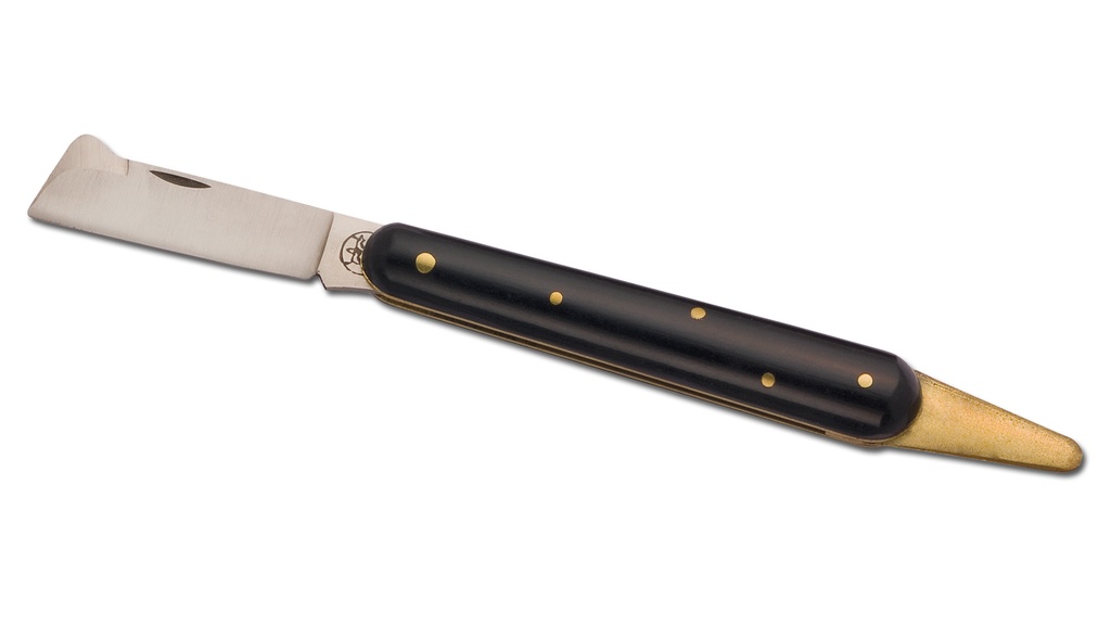 Couteau greffoir noir, avec lame fixe en laiton, longueur 10.5 cm