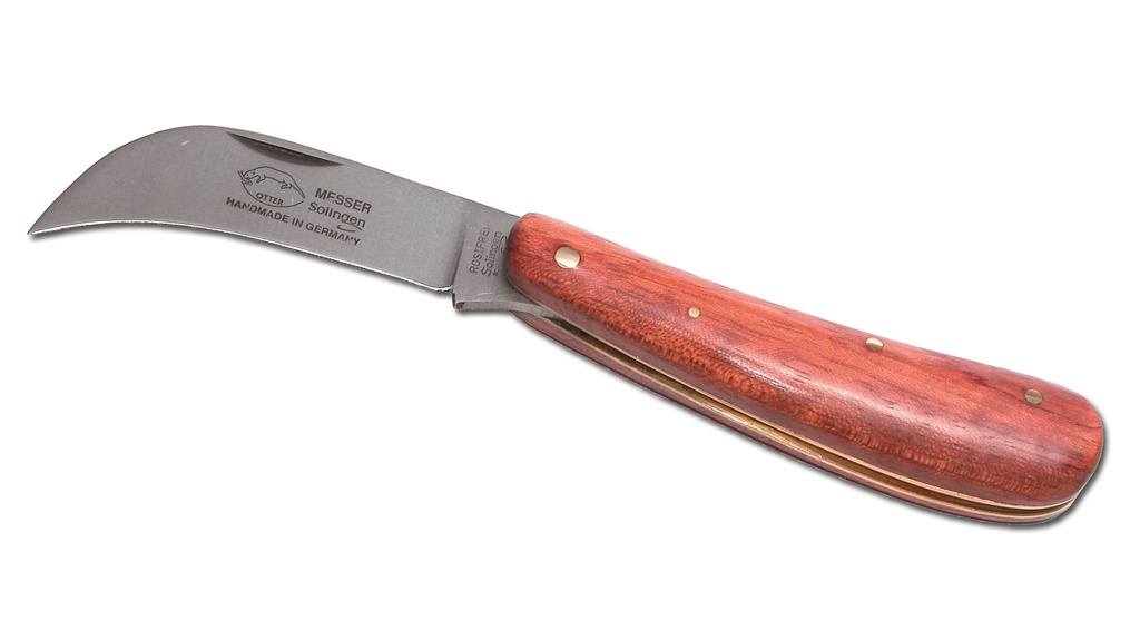 Greffoir manche en bois, lame arquée, longueur 10 cm