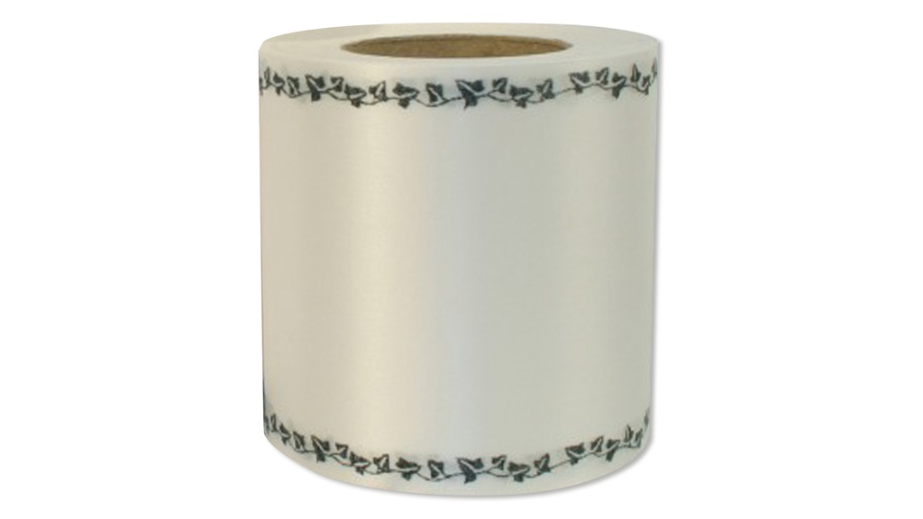 Ruban pour couronnes blanc ornement noir, 125 mm x 25 m